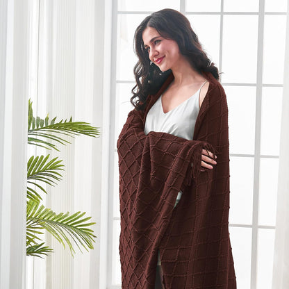inhand Knitted Throw Blankets for Couch and Bed, Soft Cozy Knit Blanket with Tassel, Diamond Brown Lightweight Decorative Blankets and Throws, Farmhouse Warm Woven Blanket for Men and Women, 60"x80"