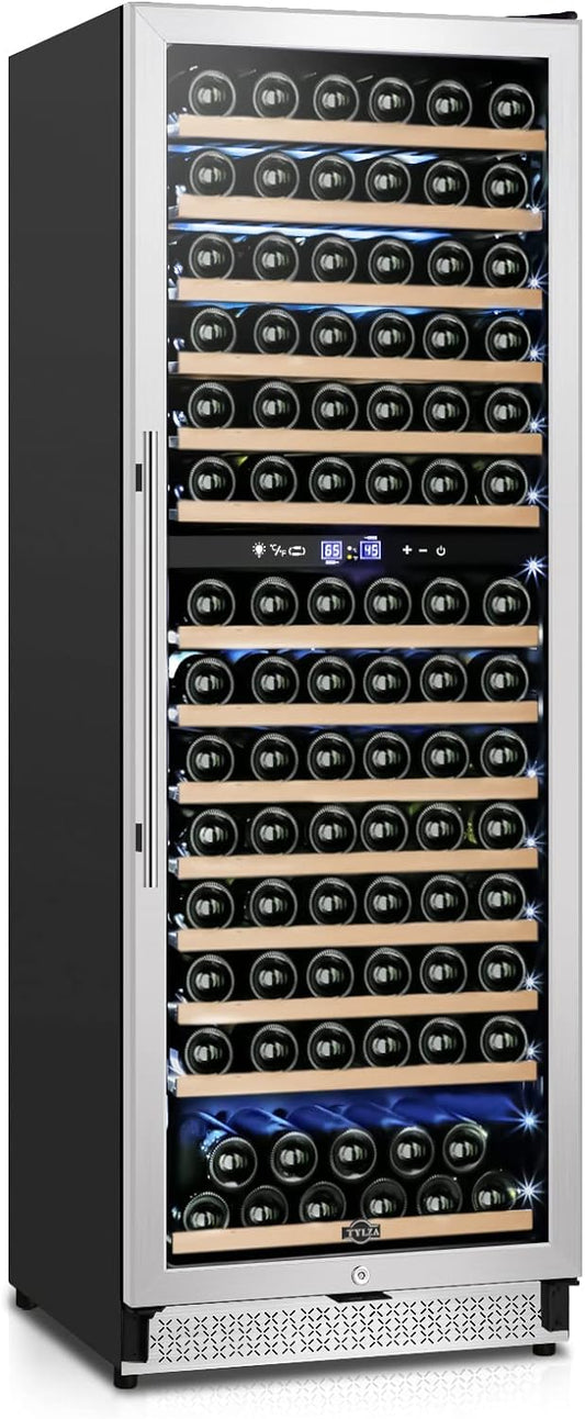 Tylza 24 Inch Wine Fridge Dual Zone, 180 Bottle Wine Cooler Refrigerator With Stainless Steel and