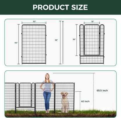 FXW Garden Fence Outdoor for The Yard – 50in(H) x 40.1ft(L) Heavy Duty Metal Animal Barrier for Dog and Rabbit, Decorative Dog Fence, 16 Panels, Black