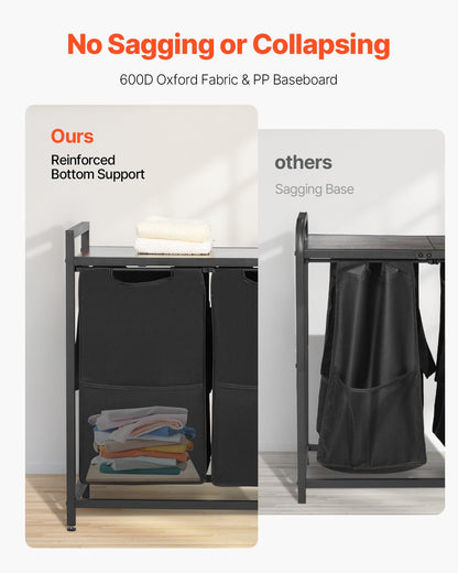 VEVOR 3 Section Laundry Sorter, Large Laundry Hamper with Metal Frame and Wooden Tabletop