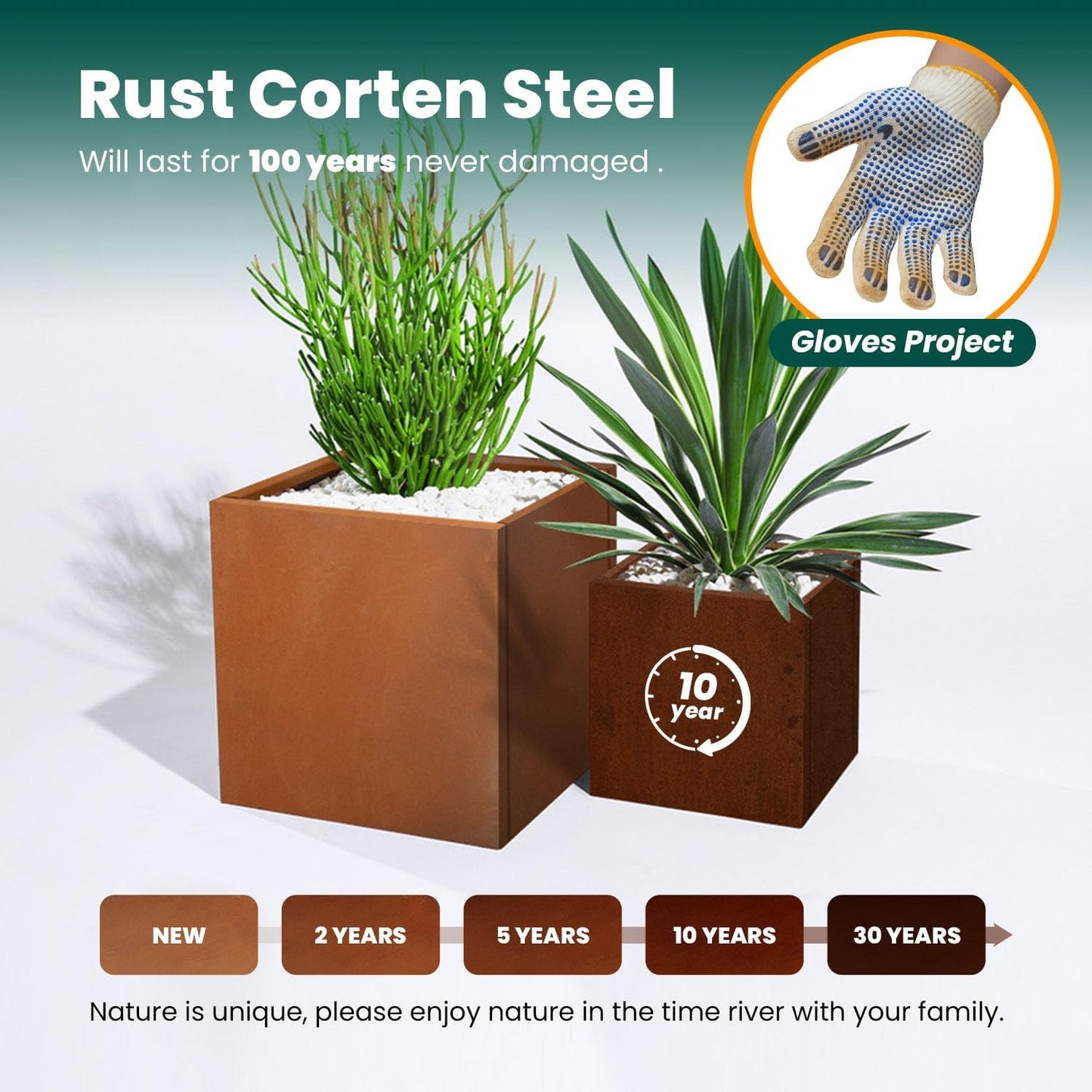 Corten Steel Planter Box Metal Outdoor Large Rectangular Rustic Durable Antique Detached for Commercial Residential Patio Deck and Backyard 17" x 17" x 18"