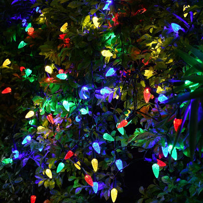 2 Pack Solar Christmas Lights Outdoor C6 Strawberry String Lights, LED Christmas Fairy Lights 50 LEDs Solar Operated Rechargeable Garden Lights for Christmas Tree, Arbor Decor (Multicolor, 8 Modes)