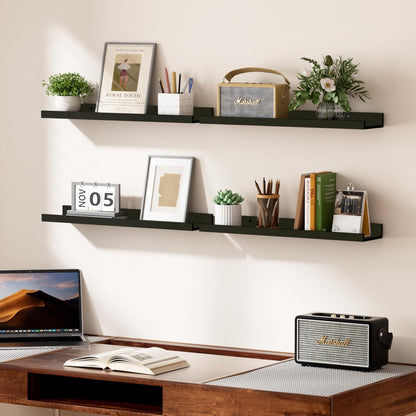 upsimples Floating Shelves for Wall, Wall Shelves for Decor Storage Set of 6, Wall Mounted Wood Shelf for Bedroom, Living Room, Bathroom, Kitchen, 23.6 inch Long Picture Ledge Shelf, Black