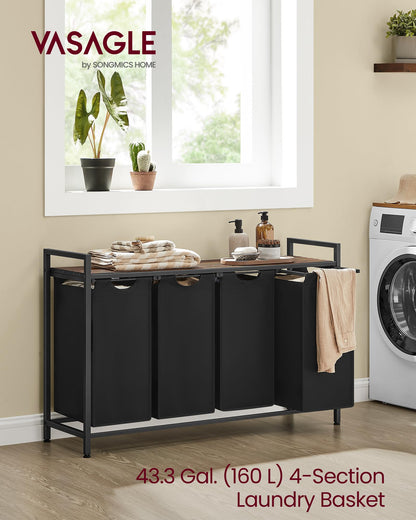 VASAGLE Laundry Hamper, Laundry Basket, Laundry Sorter with 4 Pull-Out and Removable Bags, Shelf