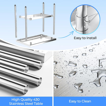 NUUK Stainless Steel Work Table 24 x 36 Inches Heavy Duty Commercial Workstation Adjustable Height Kitchen Food Prep Worktable for Restaurant, Home and Hotel