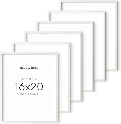 HAUS AND HUES Set of 6 - White Picture Frames Poster Frames for Wall, Wood Frame 16x20 White Frames Gallery Wall, Large Picture Frames (White Oak Frame), 16x20 in