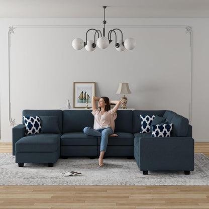 L Lengend Vansen Modular Sectional Sofa U Shaped Couch with Ottoman Modern Reversible Corner Sectional Couch for Living Room (Charcoal, U Shaped Sofa-2)