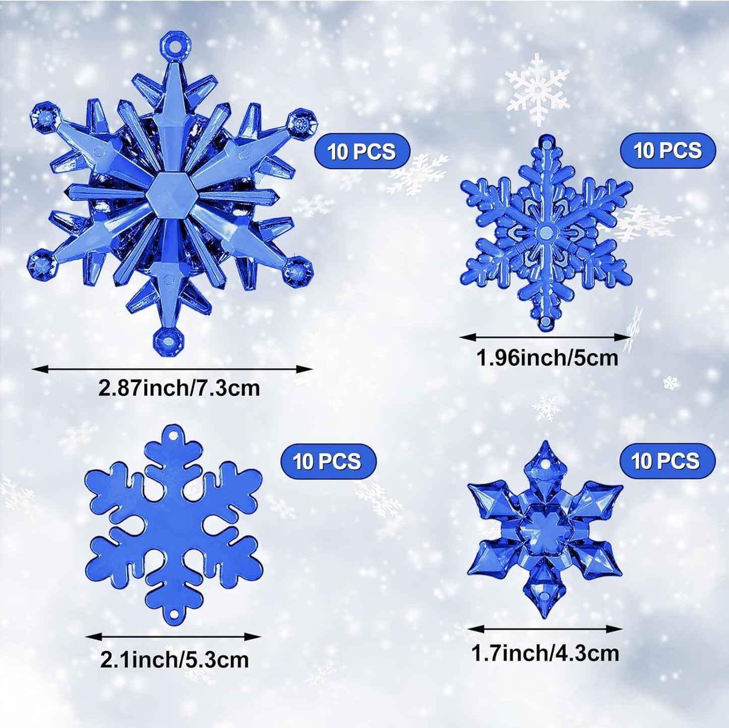Dilunave 40 Pieces Christmas Snowflake Ornaments Acrylic Christmas Tree Decorations Crystal Snowflakes Translucent Winter Hanging Ornament for Tree (Navy Blue)
