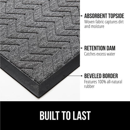 GORILLA GRIP All-Season WeatherMax Doormat, 47x35, Durable Natural Rubber, Stain and Fade Resistant, Low Profile, Indoor Outdoor Door Mats, Easy Clean Patio Entrance Mat, Steel Chevron