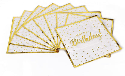 Gatherfun Birthday Party Supplies Napkins Disposable Paper Napkins with Gold Stamping for Adults and Kids Birthday Party（6.5X6.5 in, 3-Ply, 50-Pack)