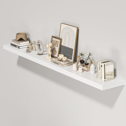 Floating Shelves for Wall, 72"W x 9.3"D x 1.5"H, Long Wooden Wall Mounted Display Shelves with Invisible Brackets for Living Room, Bedroom, Bathroom, Kitchen Decor and Storage, Set of 1, White