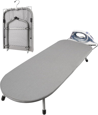 Metal Tabletop Ironing Board with Iron Rest, Portable Ironing Board Small with Heat Resistant Cotton Cover, Mini Iron Board for Small Space and Travel, 32 x 12 Inch (Gray)