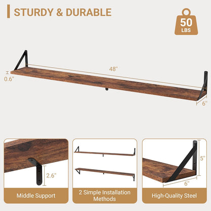 Heimlove 48 Inch Large Wall Bookshelves Set of 3, Wall Mounted Bookshelves,Heavy Duty Wooden Shelves for Living Room,Bedroom,Kitchen,Laundry Room Storage & Decor