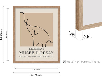Poster Master Vintage Poster - Retro Minimalist Print - Gift for Artist, Housewarming - Elephant, Line Drawing, Sketch, Abstract - Wall Decor for Living Room, Bedroom, 11x14 Beige Framed