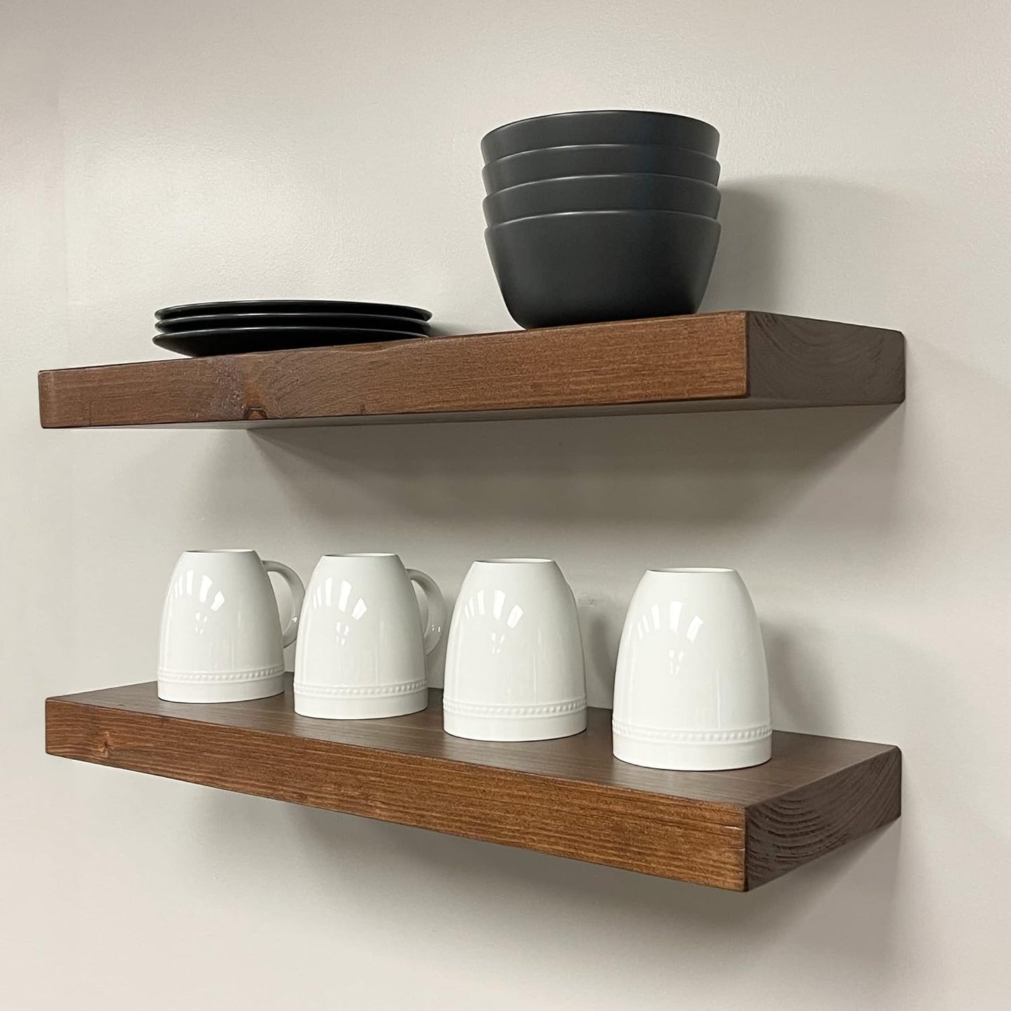 URBANDI, Rustic Floating Shelves, Set of 2, Hidden Bracket, Solid Wood, Heavy Duty, Wall Mounted Shelves, (Provincial, 48Wx12D)