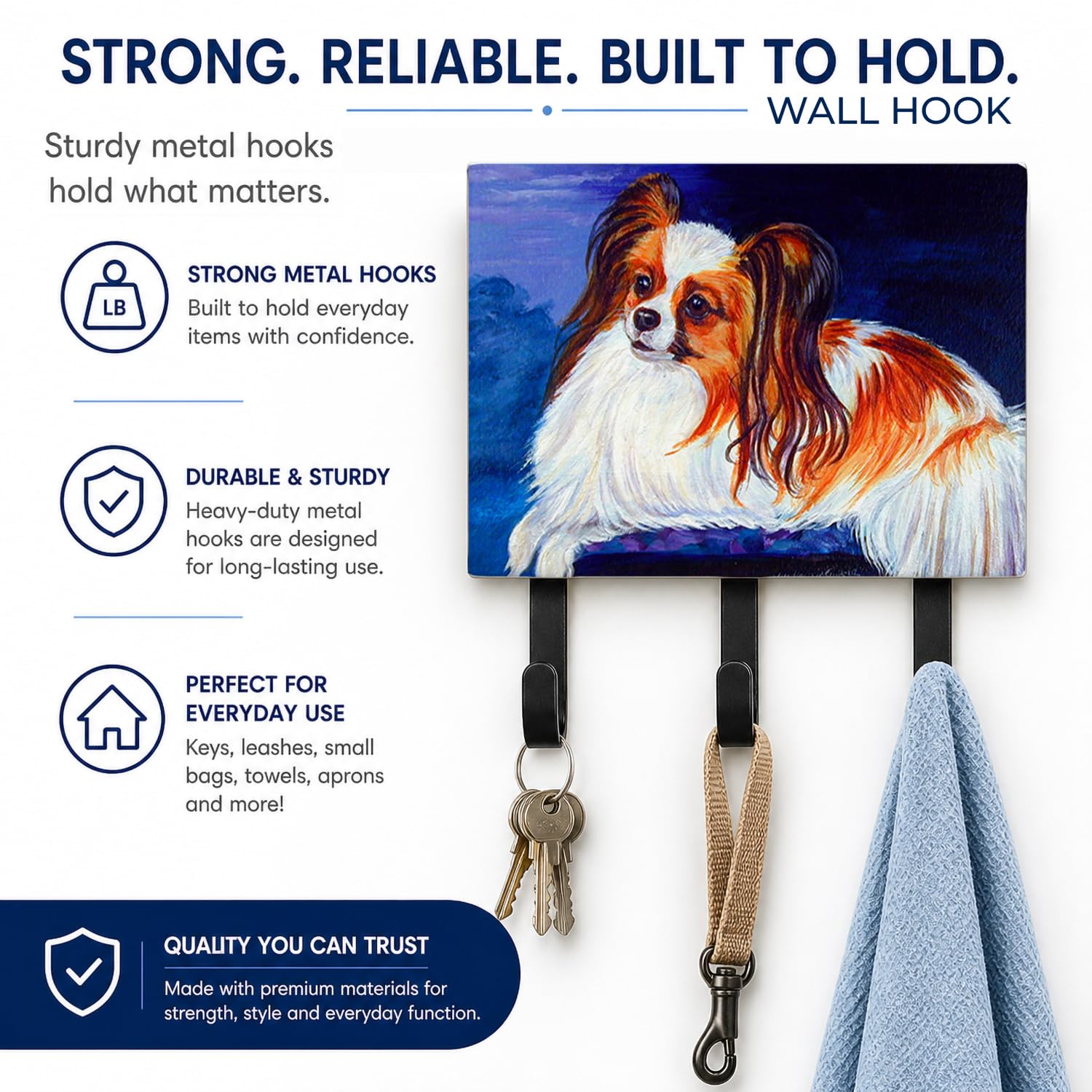 Caroline's Treasures 7127TH68 Papillon Leash or Key Holder, Wall Hooks, Key Hooks Holder, Coat Rack