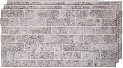 IZODEKOR 3D Wall Panels Brick Effect - Cladding, Stone Look, Styrofoam Facing for Living Room, Kitchen, Bathroom, Balcony, Bedroom and Back of Counter | White Grey (3 Piece Panel) | Covers 16 sq ft