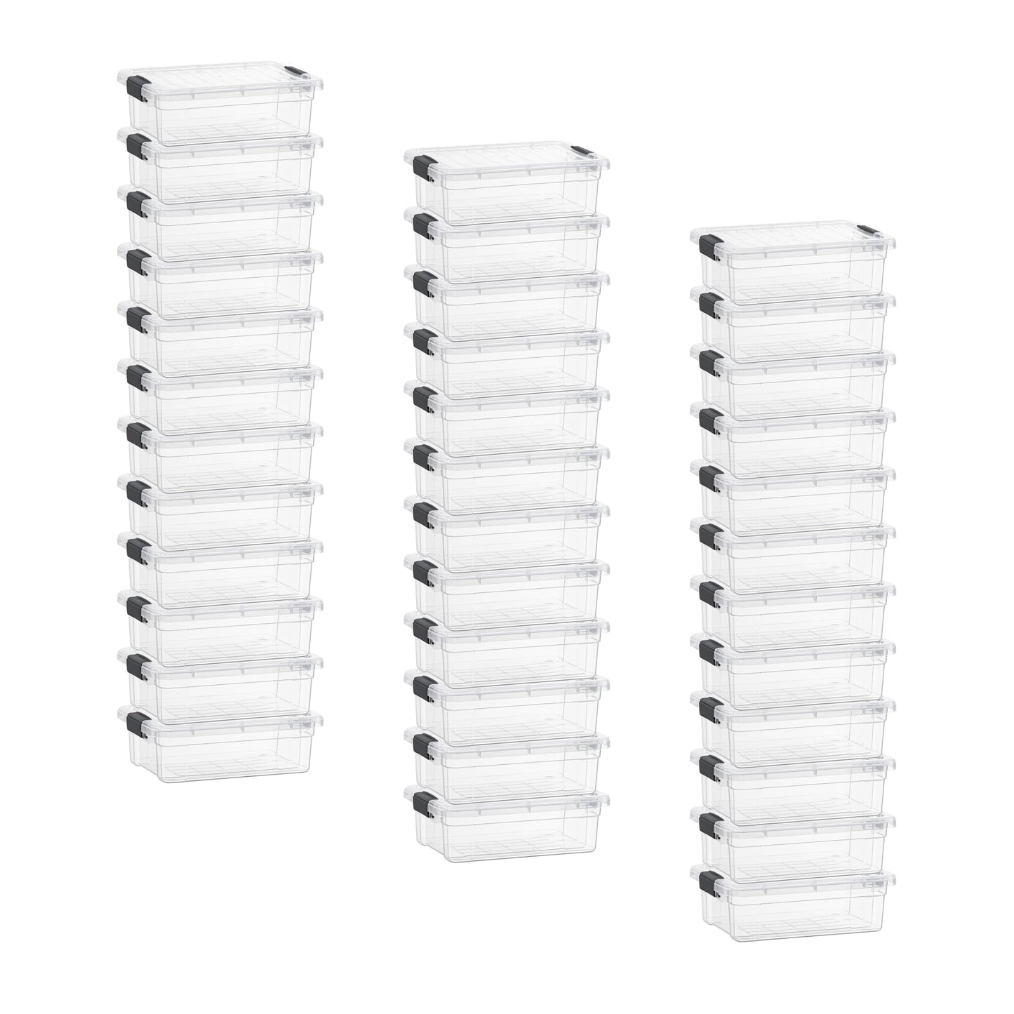 Superio Clear Small Storage Boxes with Lids, 2.3 Quart Flat Plastic Container Bins for Organizing
