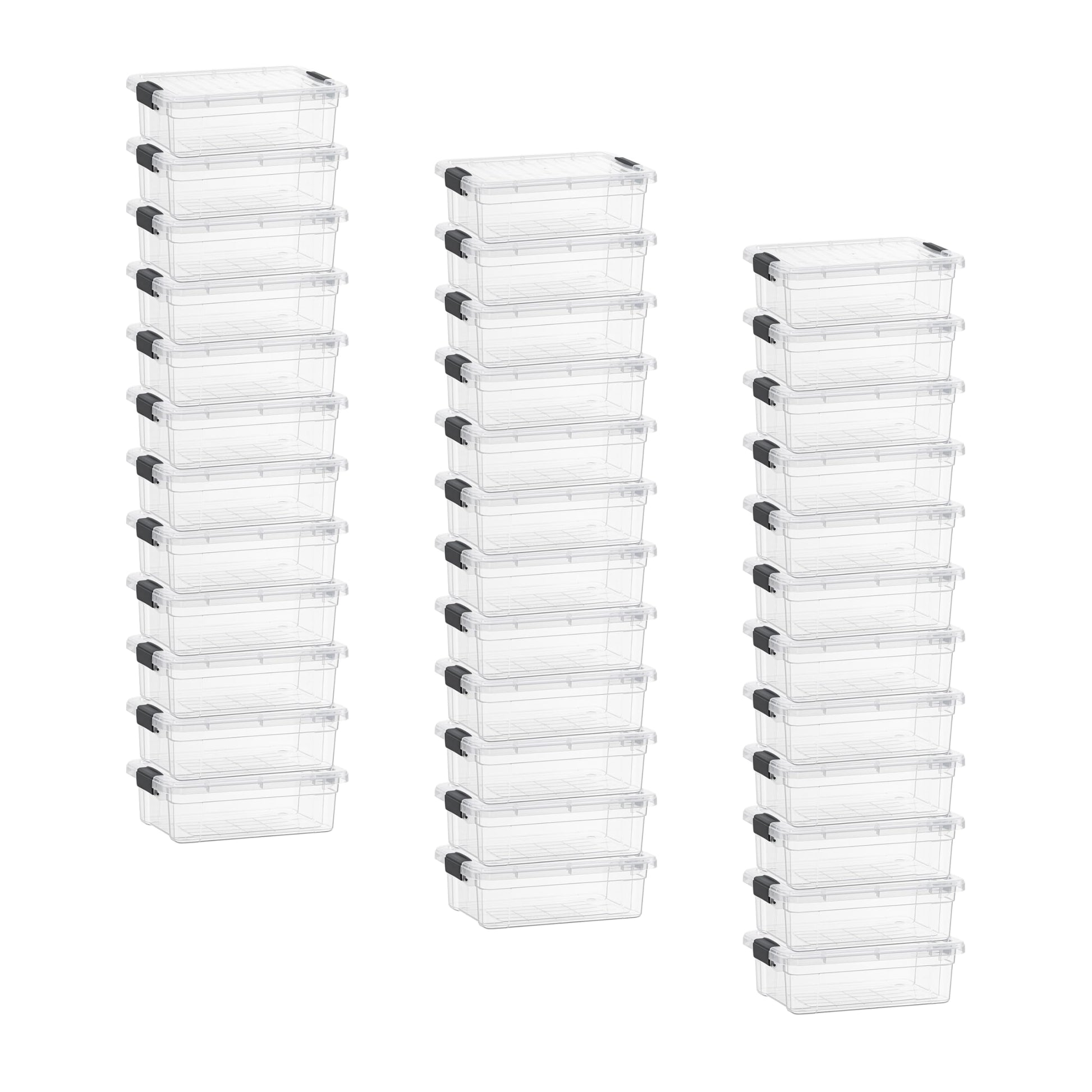 Superio Clear Small Storage Boxes with Lids, 2.3 Quart Flat Plastic Container Bins for Organizing