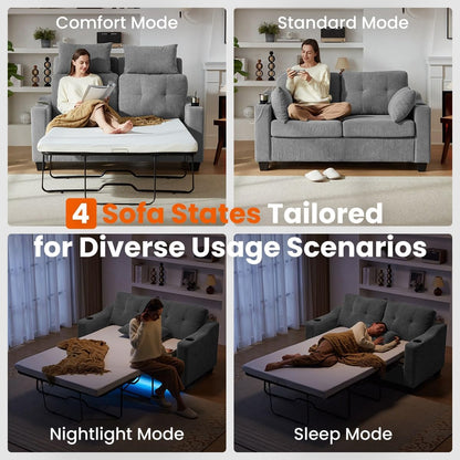 CHIC HOUSE Pull Out Sofa Bed, Full Size Sleeper Sofa, 2-in-1 Convertible Corduroy Couch with USB Charging, Memory Form Couch for Living Room, Apartment and Small Space (Grey, Corduroy - Full Size)