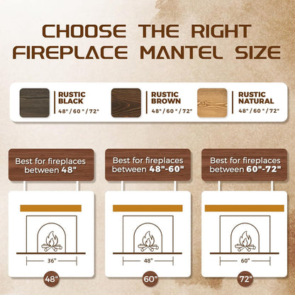 48x8x3 Fireplace Mantel - Solid Rustic Wood - Wall Mounted Floating Shelf with Invisible Heavy Duty Steel Bracket (Weathered Brown)