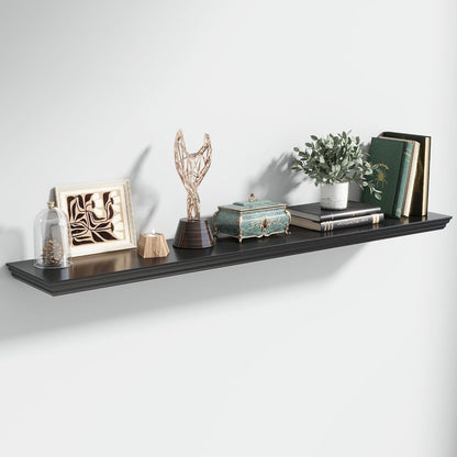 Floating Shelves for Wall, 55 Inch Long Wall Mounted Black Hanging Shelf for Kitchen, Living Room, Office, Bedroom, Bathroom, Retro Vintage Wood Bookshelf for House Decor