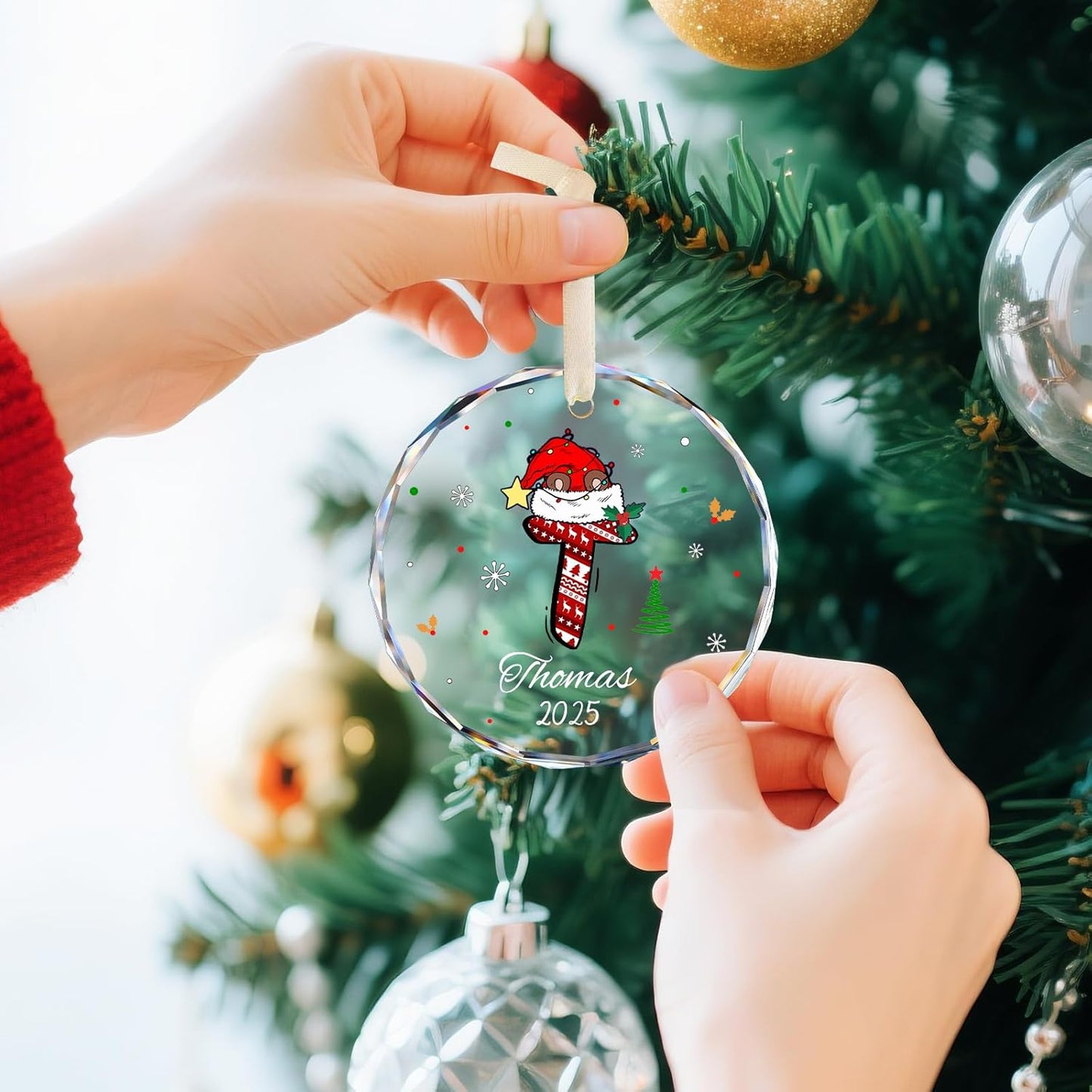 Personalized Christmas Ornaments, Name Ornaments for Christmas Tree, Custom Letter Christmas Ornament Keepsake Gifts for Kids and Adults, Stocking Name Tags