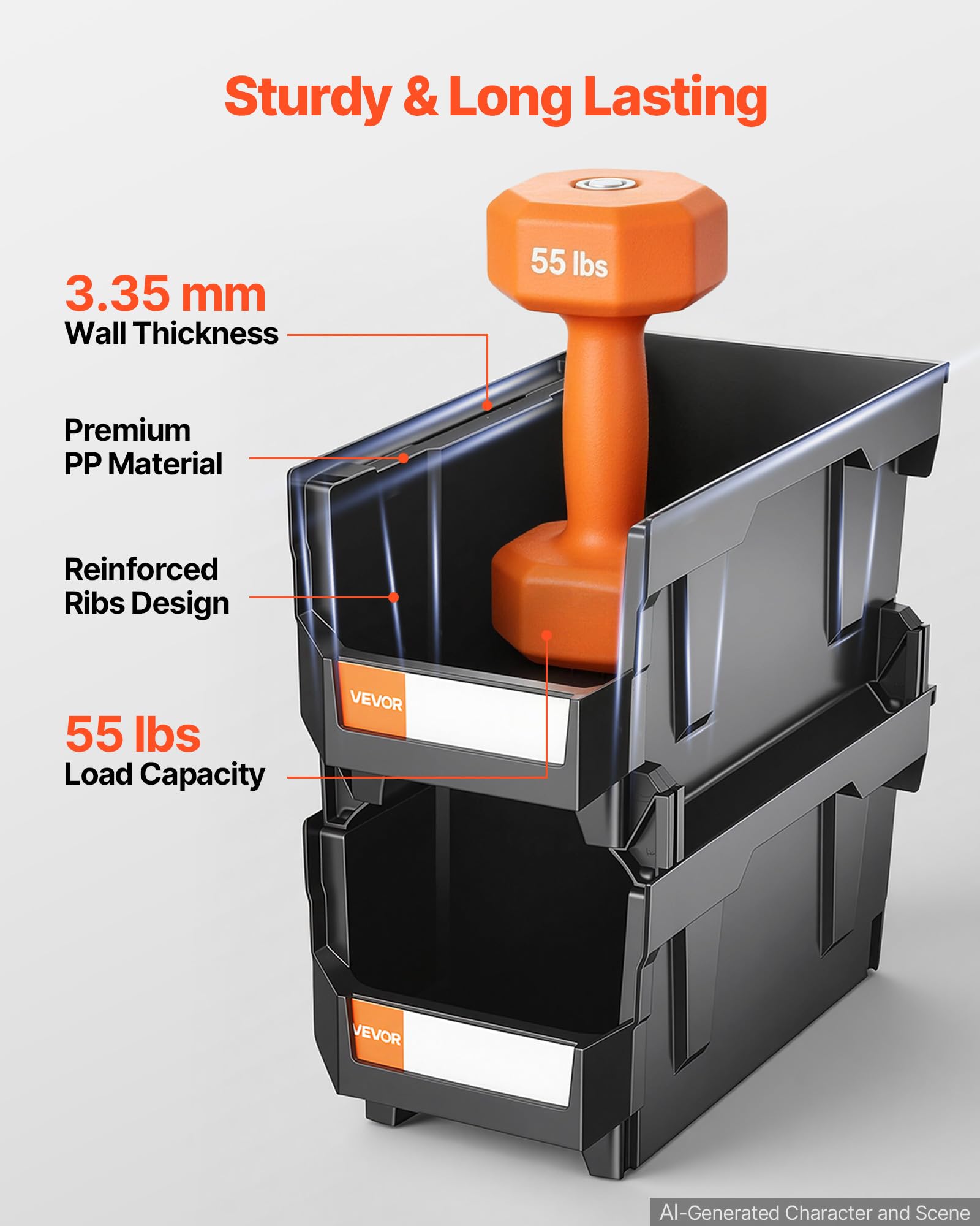 VEVOR Plastic Stackable Storage Bins, 14.8 x 8.5 x 7.1 inch (6 Pack), Plastic Containers for
