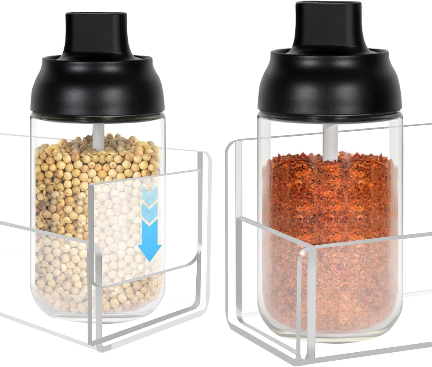 Acrylic Spice Rack Wall Mount-9 Inch, Clear Spice Shelf Storage Holder, 2 Pack Hanging Seasoning Rack Organizer for Cabinet Door, Cupboard or Wall Kitchen (Adhesive or Screw)