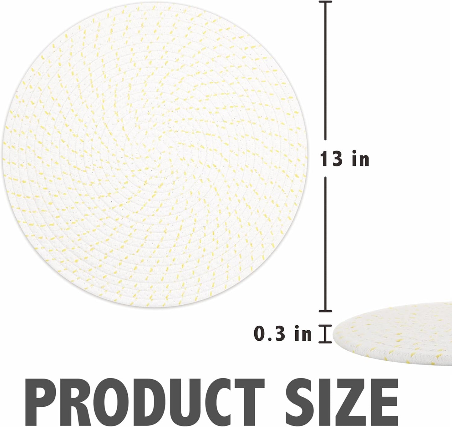 Round Placemats Set of 6, Cotton Rope Woven Table Mats, Hot Pads for Kitchen, Non Slip Heat Resistant Place Mats, 13 Inches Braided Placemat for Farmhouse Decor and Kitchen Table Decor (Beige Line)