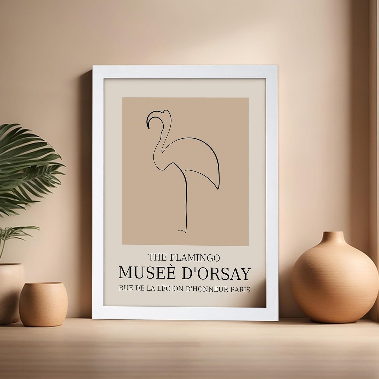 Poster Master Vintage Poster - Retro Minimalist Print - Gift for Artist, Housewarming - Flamingo, Line Drawing, Sketch, Abstract - Wall Decor for Living Room, Bedroom, 16x20 White Framed