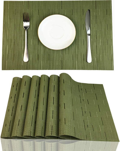 Red-A Placemats Set of 6 for Dining Table Heat-Resistant Washable Place Mats Woven Vinyl Kitchen Table Mats Easy to Clean,Green