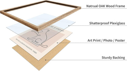Poster Master Vintage Poster - Retro One Line Dog Drawing Print - Dog Art - Minimal Gift for Men, Women, Animal Lover - Abstract Wall Decor for Home, Office, Bedroom, 11x14 Beige Framed