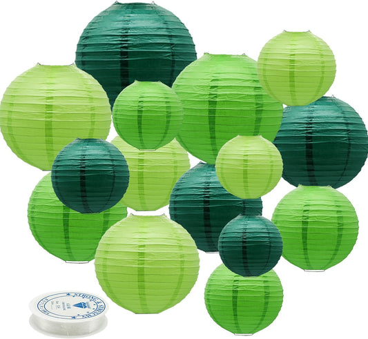 Paper Lanterns Party Decorations Green - Hanging Paper Lanterns Indoor Outdoor - Football Theme Birthday Baby Shower Graduation Wedding St. Patrick's Day Party Supplies, 15pcs