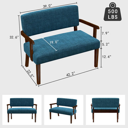 Accent Chair 2 Seat, Arm Chairs with Soft Seat and Armrests for Living Room, Love seat for Dining, Reading, and Waiting Rooms (Blue)