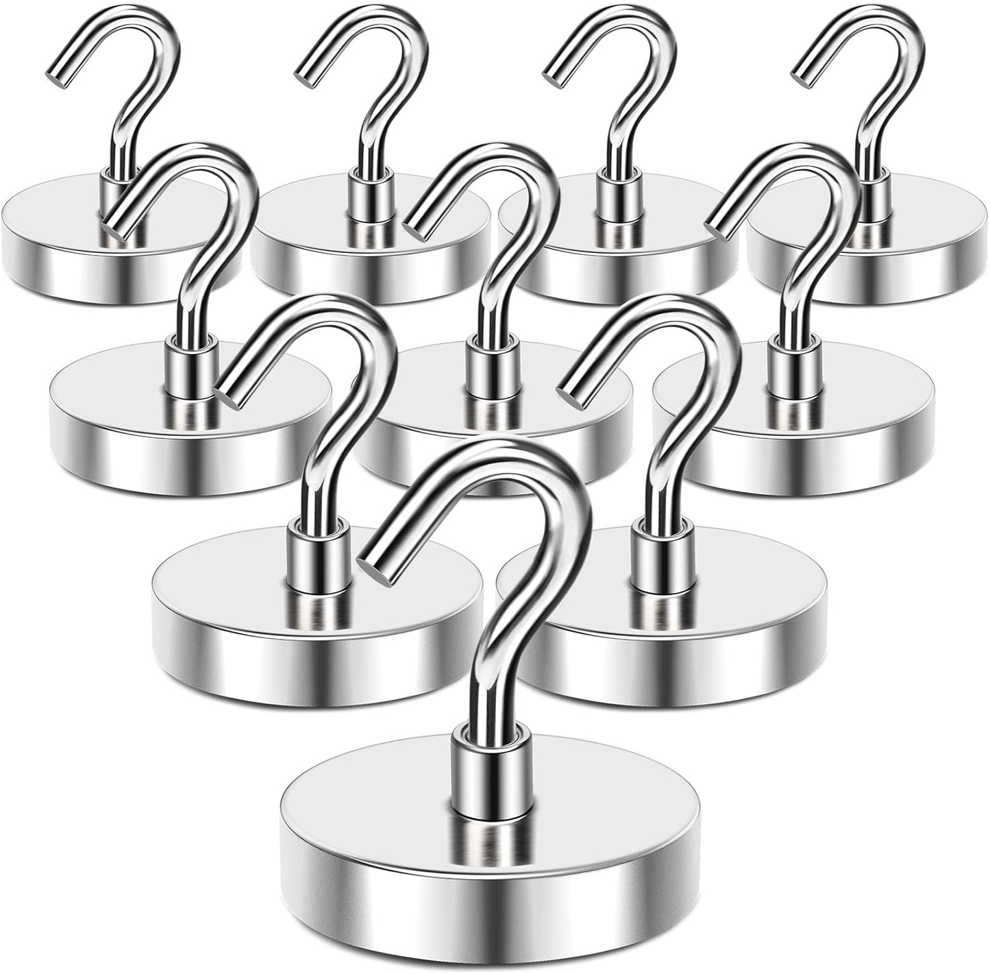 MIKEDE Magnetic Hooks Heavy Duty, 150LB+ Strong Neodymium Magnets with Hooks for Refrigerator, Large Magnetic Hooks with Epoxy Coating for Hanging, Home, Workplace - 10 Pack