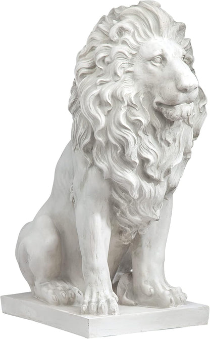 Design Toscano Lion of Florence Sentinel Statue (13 Inches Wide, 21 Inches Deep, 28 Inches High) and Classic Statuary Garden Plinth Base Riser, Large (15 Inches Wide,14 Inches Deep,15 Inches High)
