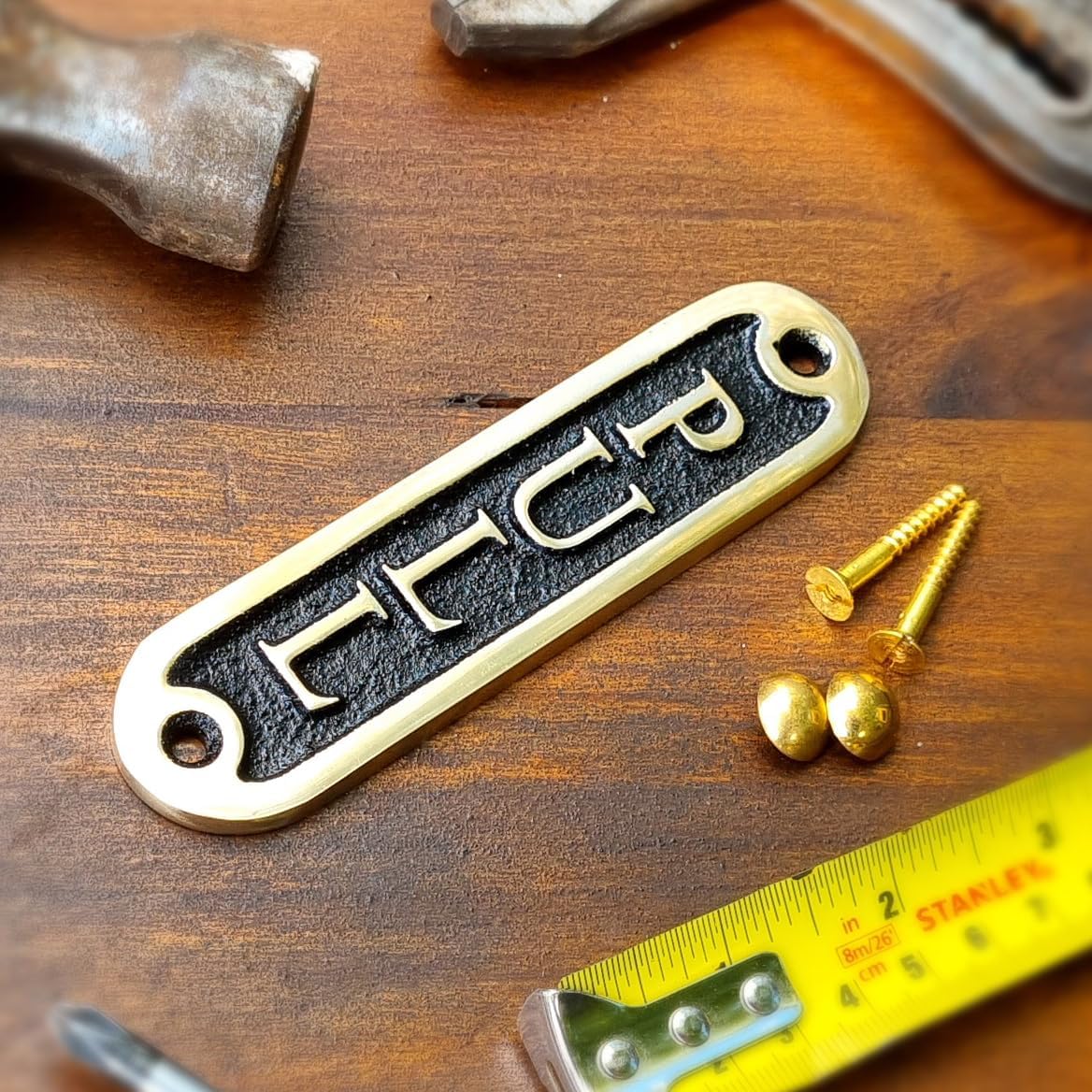 PULL Brass Door Sign. Traditional Style Home Décor Wall Plaque Handmade By The Metal Foundry UK.