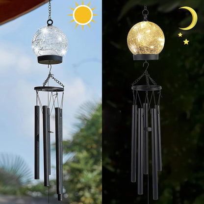 42 Inch Wind Chimes Outdoor Solar Lights, 15 Twinkle Warm White LED Large Sympathy Chime Crackled Glass Ball Birthday Gifts for Women Mom Grandma Decorative Hanging in Garden, Yard, Patio, Landscape