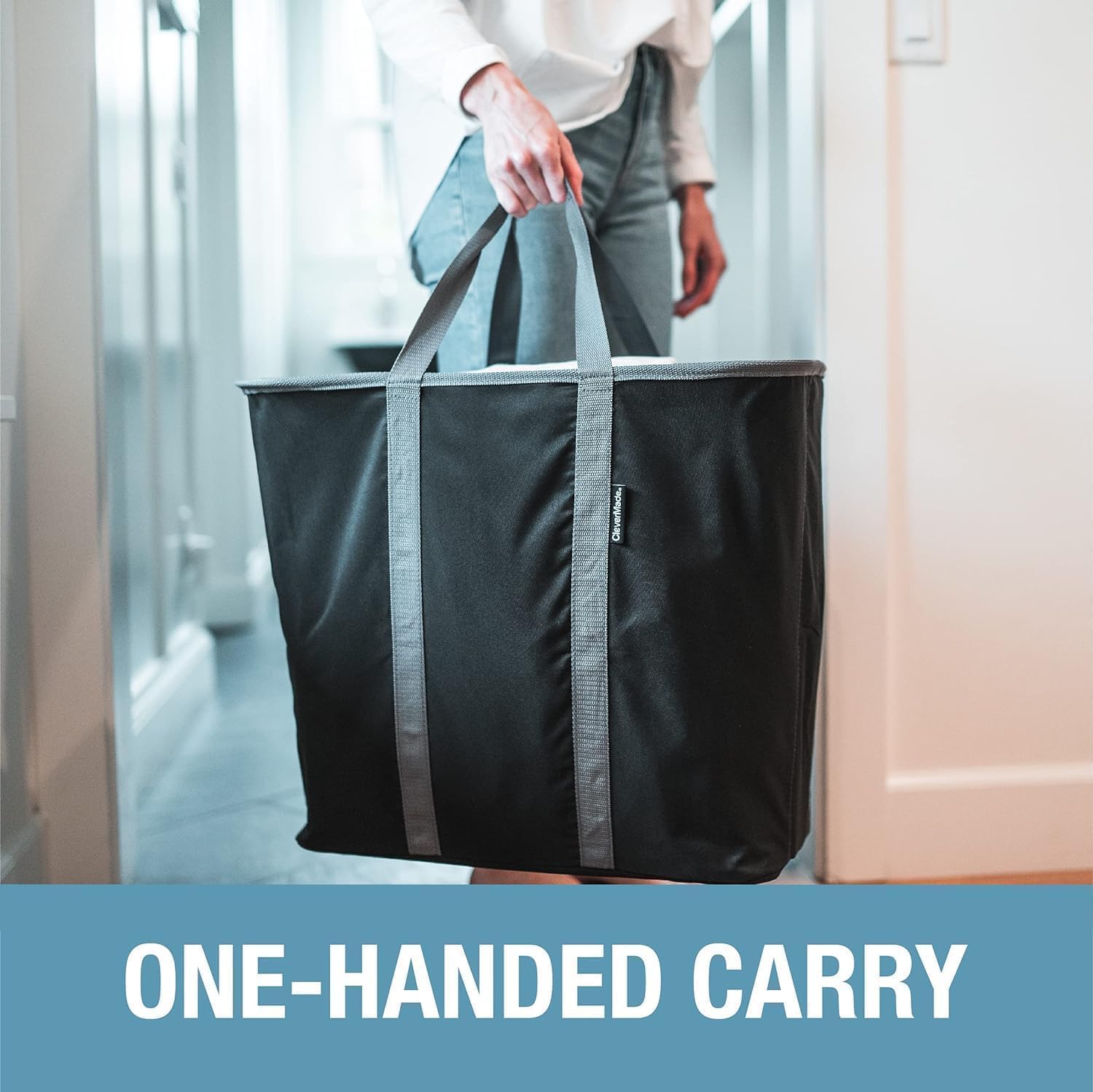 CleverMade Collapsible Laundry Caddy, 64L Pop-Up Hamper, 2 Pack, Charcoal