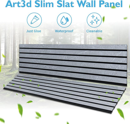 Art3d 4-Pack Glue-On Six-Grid Wainscoting Panel for Interior Wall Decor - 104 x 12 Inch Polystyrene Ultralight Slim Slat Wall Panels for Living Room Bedroom, Slate
