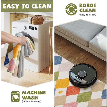 jinchan Area Rug 4x6 Kids Washable Indoor Floor Cover Non-Slip Modern Soft Rug Elementary School Classroom Colorful Diamond Carpet for Nursery Playroom Daycare Bedroom Living Room Circus on Cream