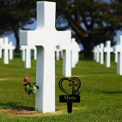 Mom Memorial Grave Stake, Cemetery Decorations for Grave Markers 12.5 x 7.2 inch Heart Metal Sympathy Stakes Graveside Plaque Decor Sign for Mother Graves, Yard, Garden - Black-Mom