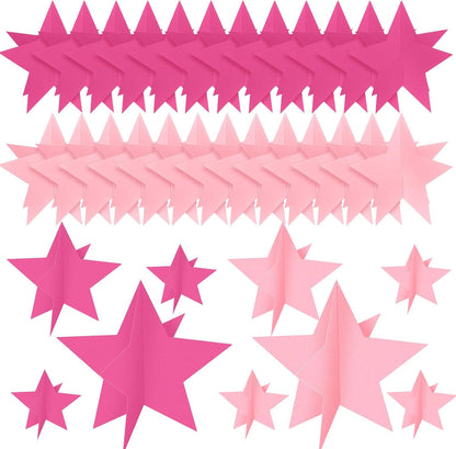 45 Pcs 3D Star Centerpieces Movie Night Decorations for Table in 3 Sizes Hanging Supplies for Red Carpet Film Show Theme Birthday New Year Party First Day of School Table Decor(Pink)