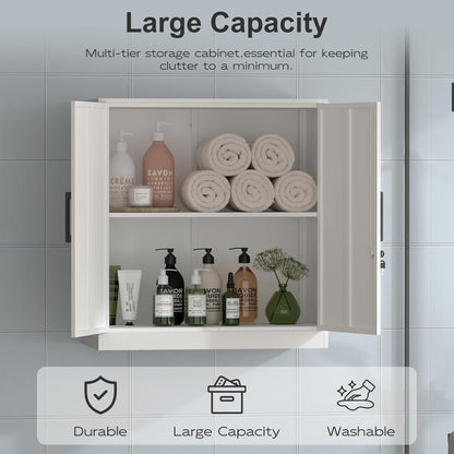 Wall Cabinet,Lockable Storage Cabinets with Adjustable Shelf,Locking Wall Storage Cabinet with Doors for Laundry Room,Home Office,White