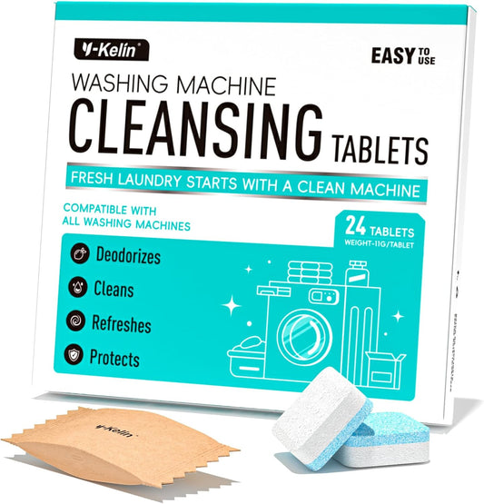 Washing Machine Cleaner Tablets 24 Pack -1 Year Supply for HE Front Loader & Top Load Washer,Septic