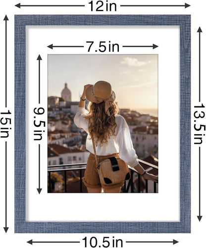 Vittanly 11x14 Picture Frames Set of 9, Shatter Resistant Plexiglass, Display 8x10 Pictures with Mat or 11x14 without Mat, Photo Frames for Wall or Tabletop, Engineered Wood, Navy