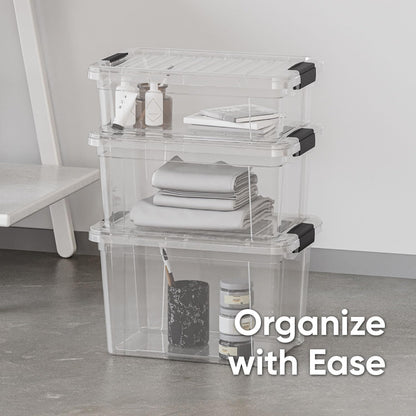 Superio Clear Storage Boxes with Lids, 8.75 Quart Plastic Container Bins for Organizing, Stackable