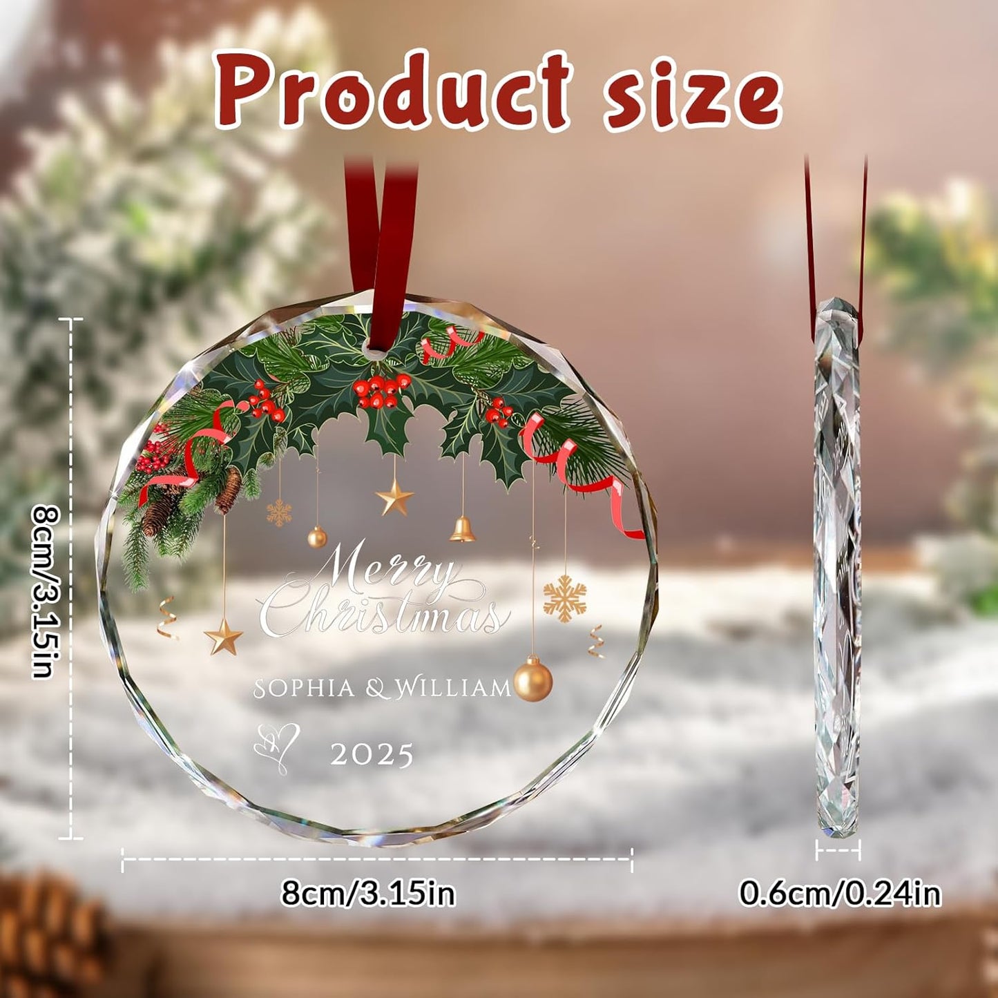 Custom Christmas Ornament Glass-Personalized Christmas Ornaments with Photo/Name/Date/Text,Wedding Christmas Birthday Baby Gifts (Color 6)