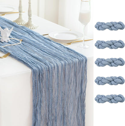 Sioloc 5 Pack Dusty Blue Cheesecloth Table Runner Fall Autumn Decor for Home 10ft Table Cloth for Tea Wedding Birthday Party Baby Bridal Shower Halloween Thanksgiving